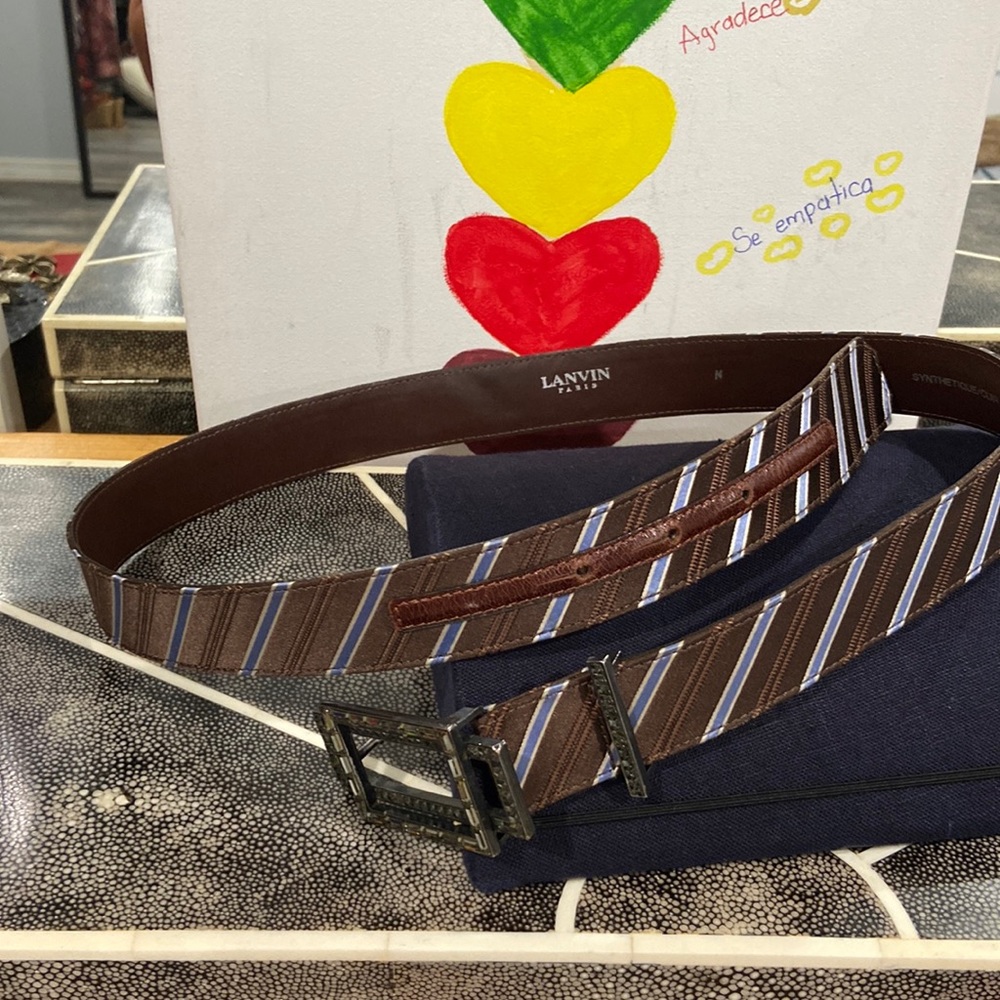 Lanvin.Women Belt(92cm length &3pm width) brown &blue. buckle with crystals